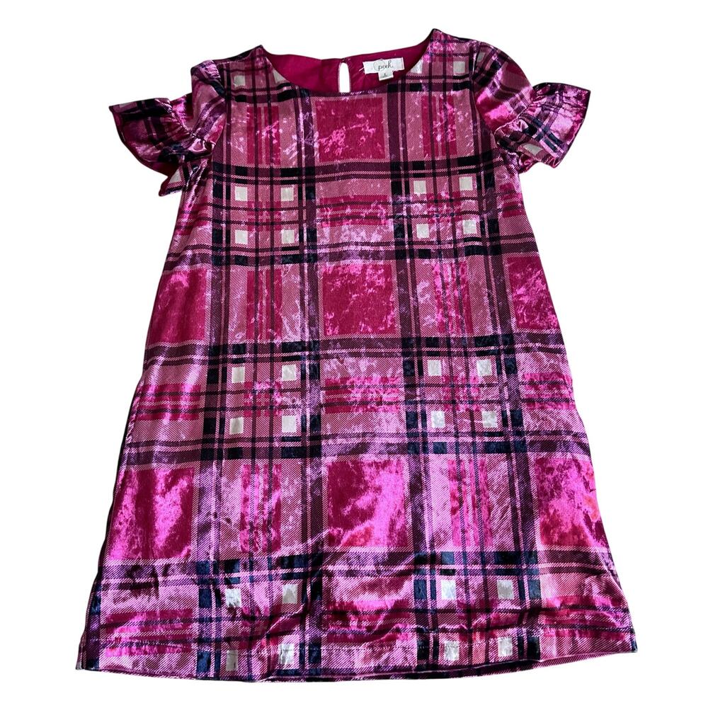 Peek Pink Plaid Velvet Lined Dress - Girls 10